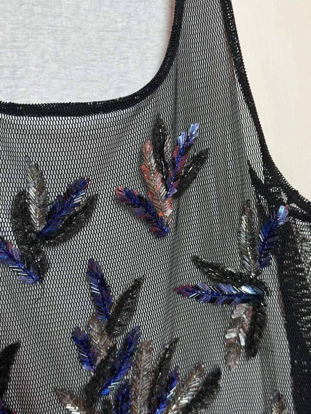 DSQUARED2 Black Mesh Tank with Blue and Silver Sequin Embellishment